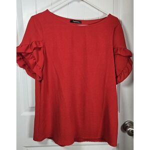 Womens Fashion Red Ruffle Flutter Sleeve Top Size Medium
